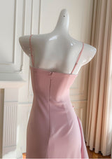 Pink Straps Pleats Prom Dress