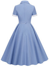 Short Sleeve Belt Vintage Dress
