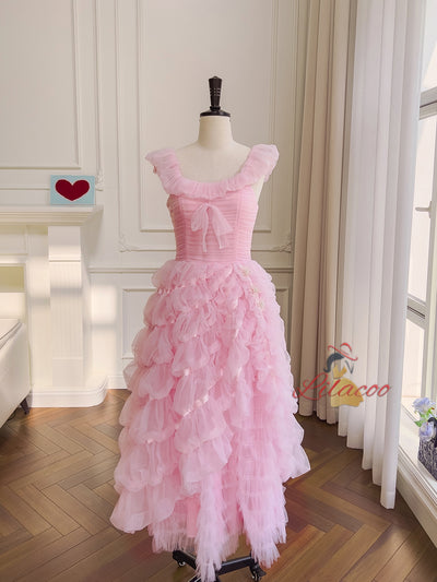 Pink Tulle Tiers Princess Prom Dress