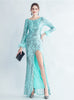 Long Sleeve Split Sequins Prom Dress
