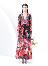 V-neck Slim Long Sleeve Printed Dress