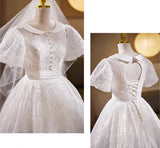 White Lace Puff Sleeve Wedding Dress
