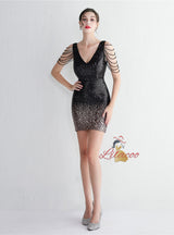 V-neck Sequins Beading Short Prom Dress