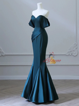 Green Mermaid Satin Pleats Prom Dress