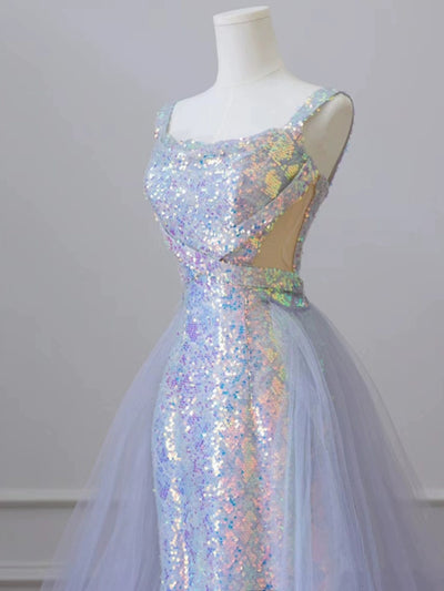 Purple Mermaid Sequins Tulle Prom Dress