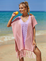 Beach Openwork Knitted Tassel Bikini Cover Up