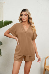 Solid Color V-neck Loose T-shirt Shorts Suit