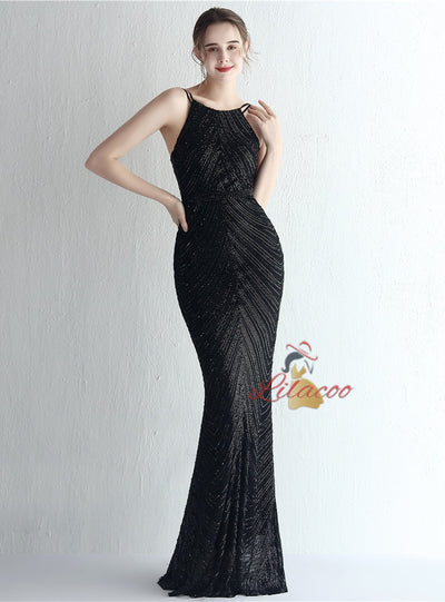 Halter Mermaid Sequins Prom Dress