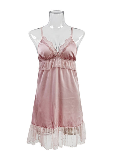 Sexy Satin Lace Suspender Nightdress