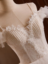 White Tulle Lace Beading Wedding Dress