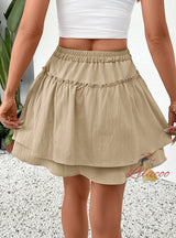 Leisure Elastic Solid Color Short Skirt