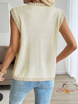 Contrast Sleeveless Cardigan Knitted Vest