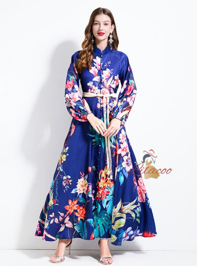 Women Long Sleeve Print Party Dress