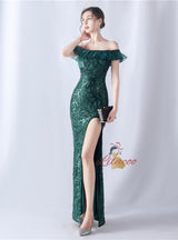 Mermaid Sequins Off the Shoulder Split Prom Dress