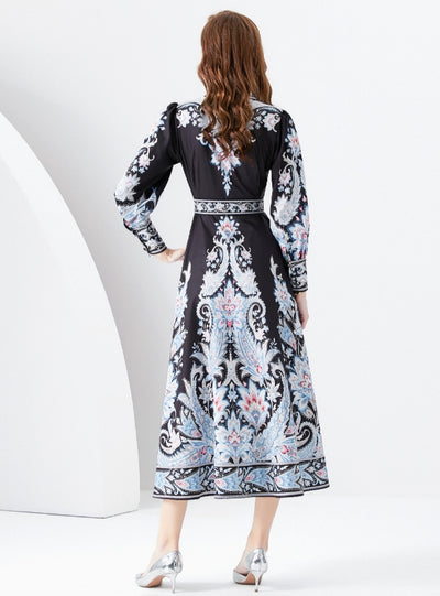 Retro Palace Long Sleeve Printed Dress