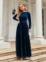 Velvet Solid Color Long Sleeve Dress