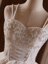 White Tulle Straps Beading Homecoming Dress