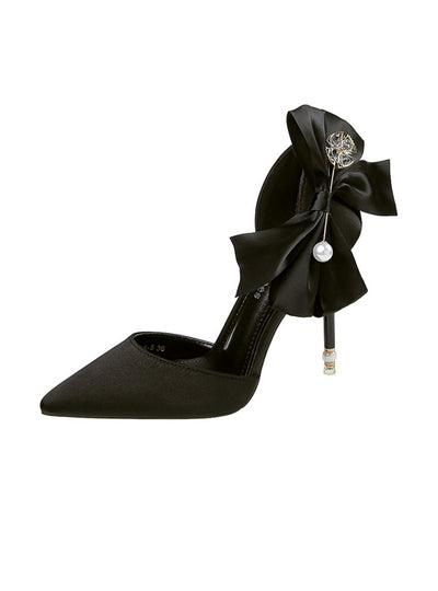 Pearl Pointed Satin Bow Sandals