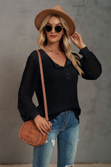 Stitching Long Sleeve Button T-shirt