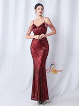 Mermaid Sequins Beading Spaghetti Straps Prom Dress