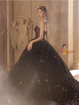 Black Sequins Strapless Beading Prom Dress