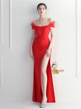 Mermaid Off the Shoulder Feather Prom Dress