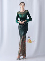 Sequins Long Sleeve Feather Prom Dress