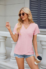 Solid Color V-neck Loose Short Sleeve T-shirt