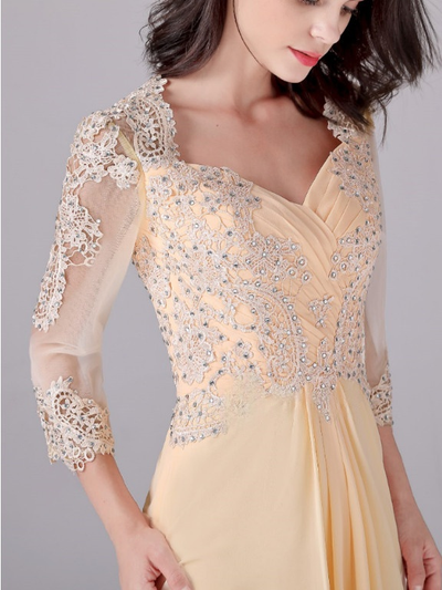 Yellow Chiffon Long Sleeve Mother Of The Bride Dress