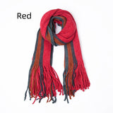 Warm Scarf Striped Solid Color Fringed Wool Scarf