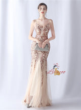 Sequins Tulle Straps Beading Prom Dress