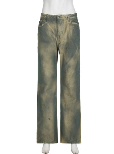 Tie-dyed Printed High-waisted Jeans