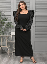 Fashion Square Collar Puff Sleeve Loose Dress