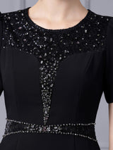 Black Short Sleeve Beading Mother Of The Bride Dress