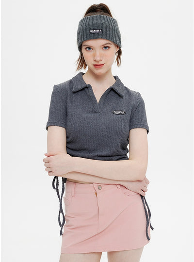 Polo Collar Drawstring Shirt T-shirt