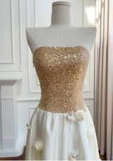 Satin Spaghetti Straps Sequins Prom Dress