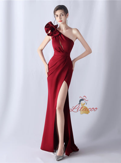 Mermaid One Shoulder Pleats Split Prom Dress