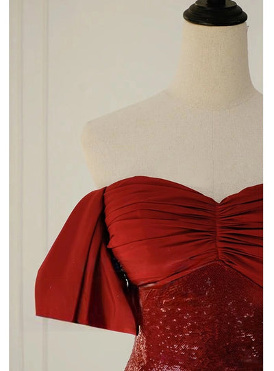 Burgundy Mermaid Sequins Pleats Prom Dress