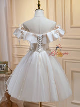 Ivory White Appliques Beading Homecoming Dress