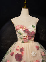 Champagne Tulle Flower Homecoming Dress