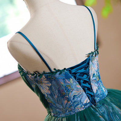 Green Tulle Spaghetti Straps Homecoming Dress