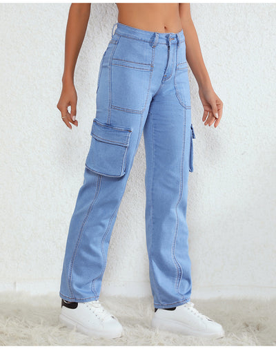 Straight Loose Pockets High Waist Jeans