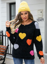 Round Neck Mink Hair Heart Sweater