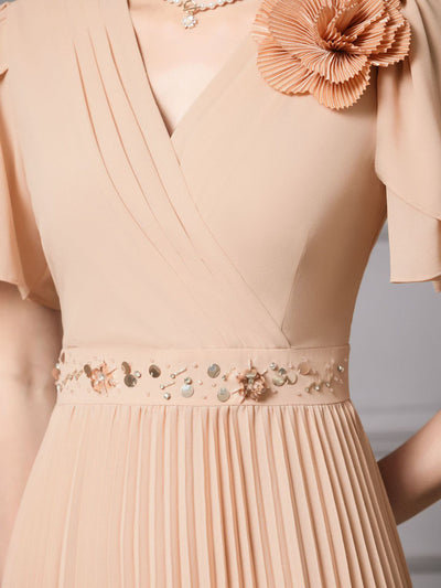 Champagne Chiffon V-neck Mother Of The Bride Dress