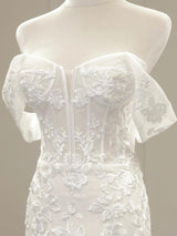 White Mermaid Tulle Appliques Wedding Dress