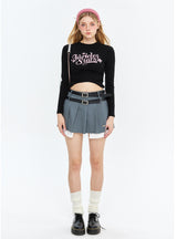 Printed Letters Slim Pleated Top