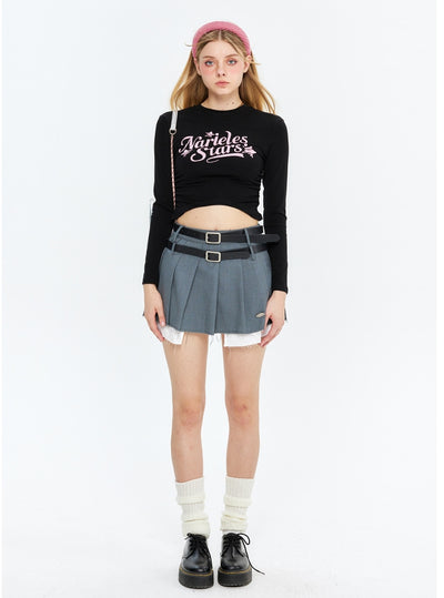 Printed Letters Slim Pleated Top