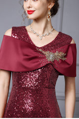 Burgundy Mermaid Sequins Mother of the Bride Dress
