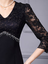 Black V-neck Beading Mother Of The Bride Dress