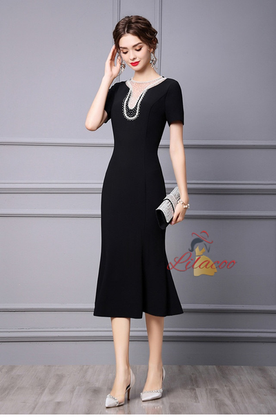 Burgundy Mermaid Short Sleeve Mother Of The Bride Dress